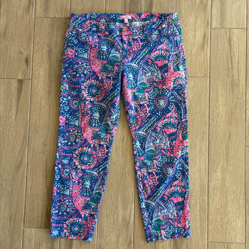 Lilly Pulitzer Kelly Skinny Ankle Pants Women's 14 No Prob Llama Print Preppy
